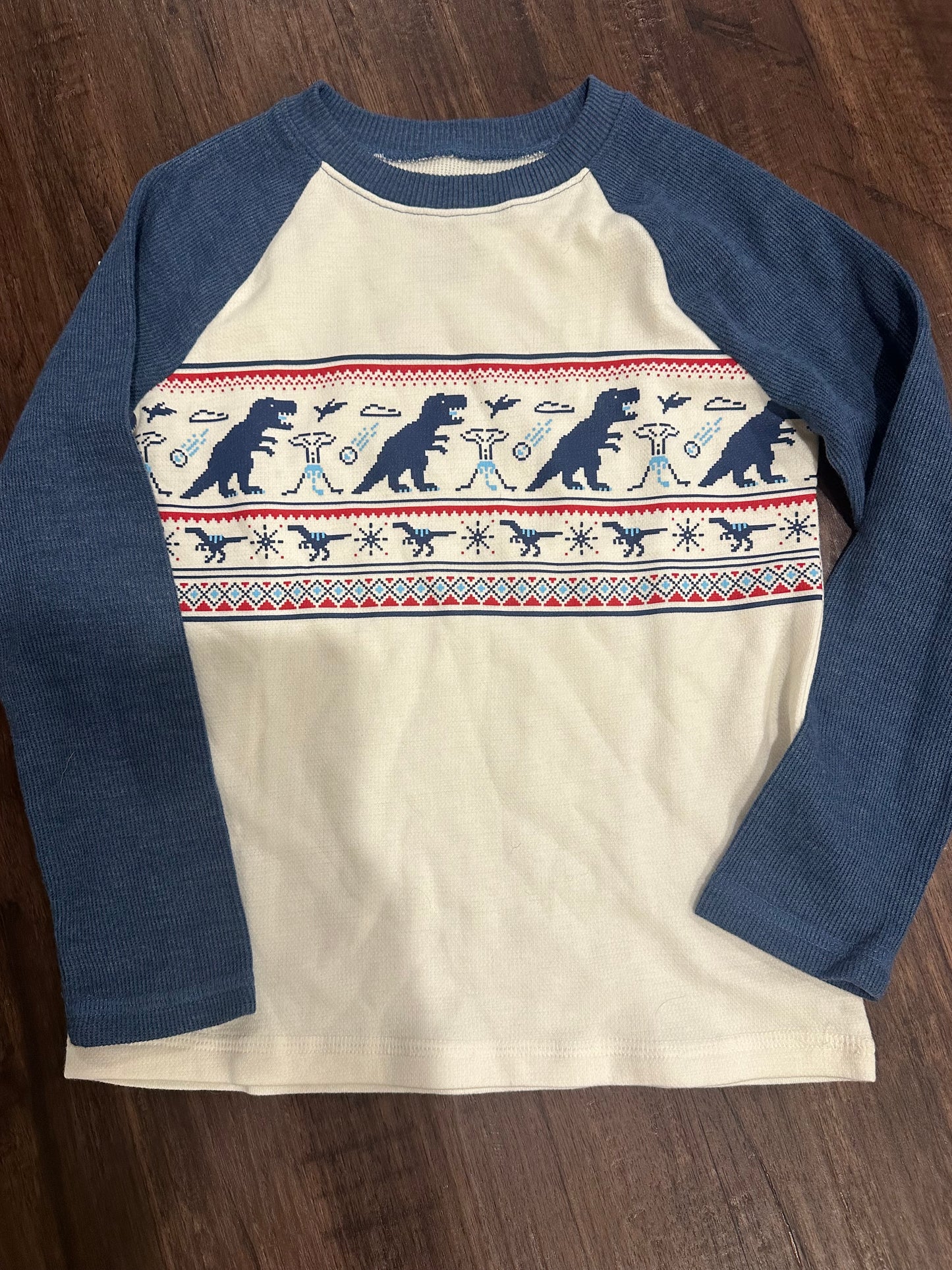 #81b size 6 boys dinosaur holiday l/s top- like new