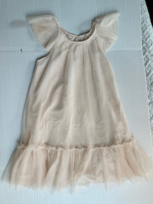 H&M Girls 8-9y Sparkle party dress, VGUC champagne blush color w/ mesh sparkle overlay