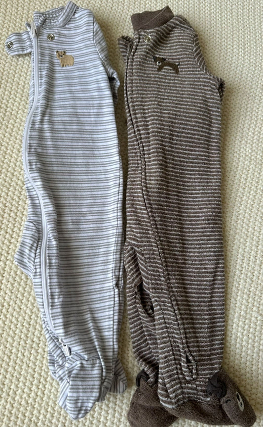 #93 Carter's Striped Animal Footie Pajamas Sleeper Set Boys 3M