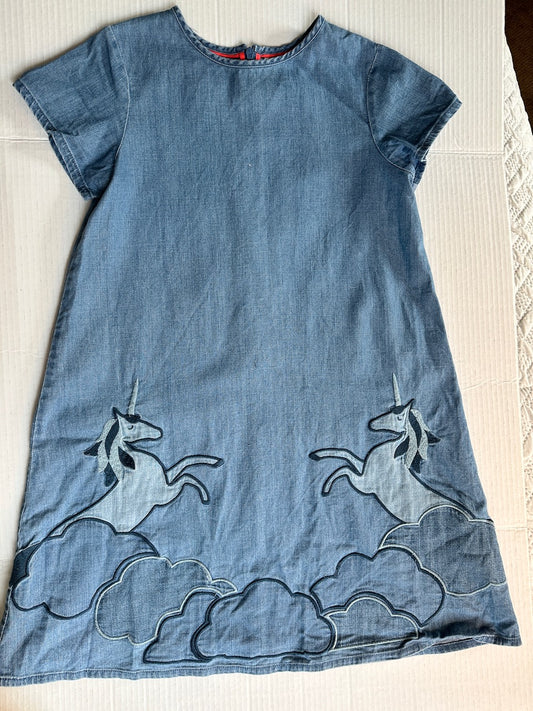 Mini Boden Girls 11-12y Chambray Unicorn Dress, VGUC, 45230