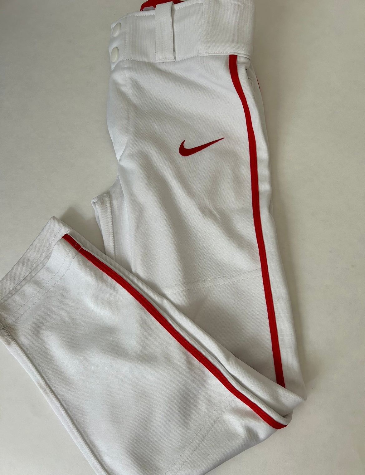 45242 Boys youth XS Nike white with red pin stripe baseball long pants