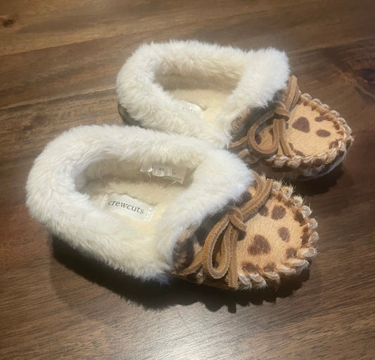 #52 - J. Crew Crewcuts - Faux Shearling and Animal Print Pony Hair Girls Slippers - Like New, Size 9 Girls