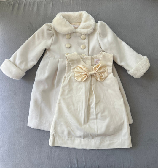 REDUCED #154 18mo Girls Polly Flinders Heirlooms Cream velvet dress and coat