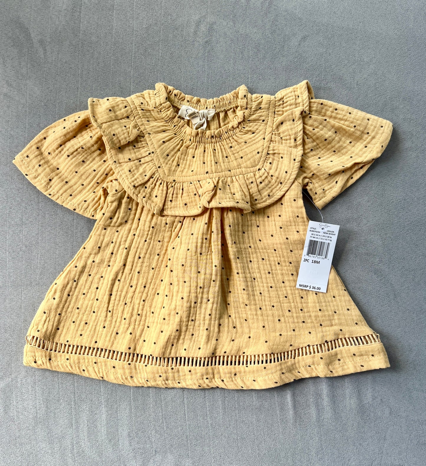 REDUCED #154 18mo Girls mustard & black polka dot dress, NWT