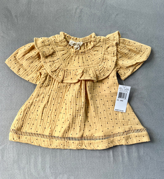 REDUCED #154 18mo Girls mustard & black polka dot dress, NWT