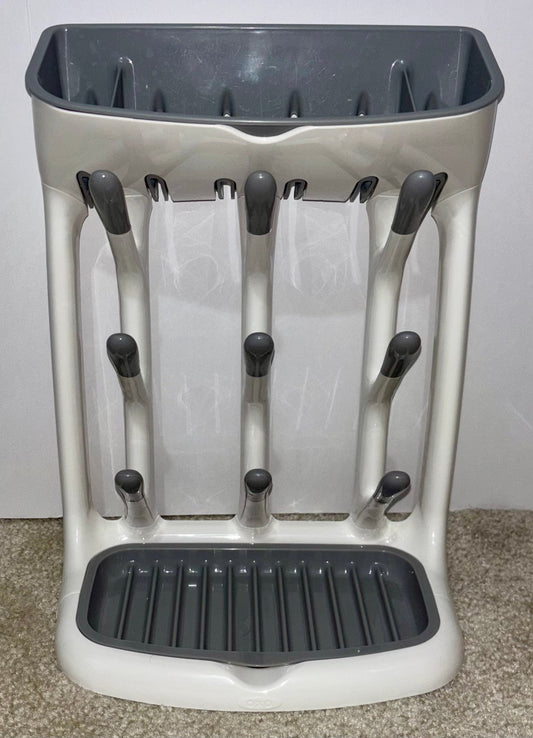 #132 - REDUCED-Oxo Tot: Space Saving Baby Bottle Drying Rack, Grey/White