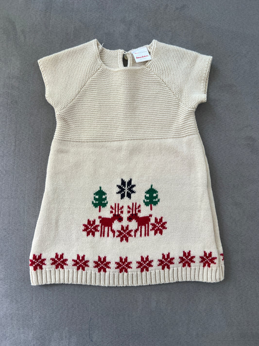 #154 12-18mo Girls Hannah Andersson Dear Deer Christmas Sweater dress, VGUC