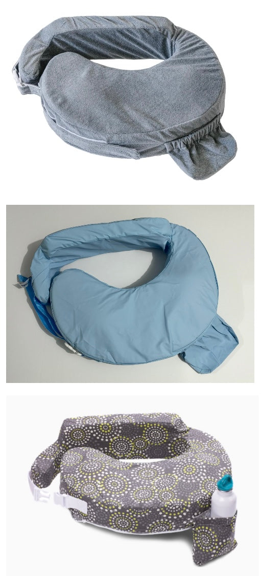 #132 - REDUCED - Bundle of My Brest Friend: Original Nursing Pillow, Waterproof Slipcover in Blue, Original Slipcover in Fireworks & Deluxe Slipcover in Dark Grey