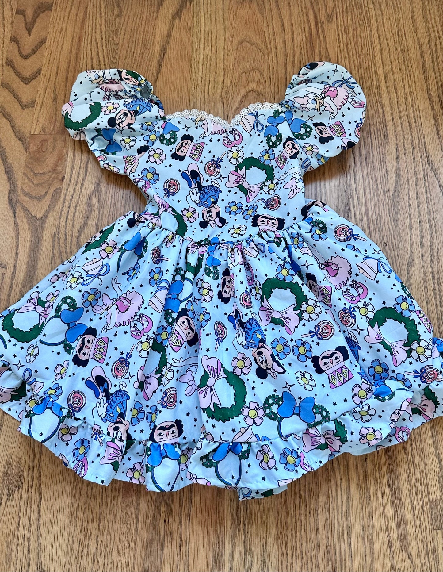 #198- Girls, Boutique, Custom-made Holiday Disney Dress- Size 5/6