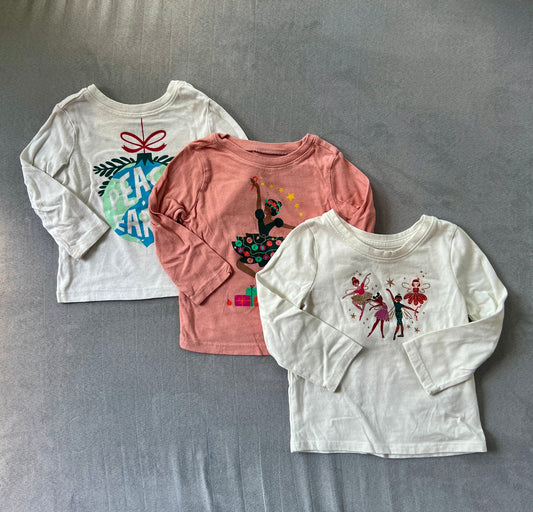REDUCED #154 18mo Girls (3) christmas longsleeve tee bundle, VGUC