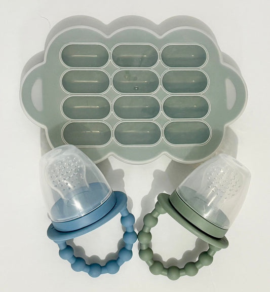 #132 - REDUCED- WeeSprout: Baby Food Feeder Set - 2 Silicone Feeders & Reusable Freezer Tray with Lid