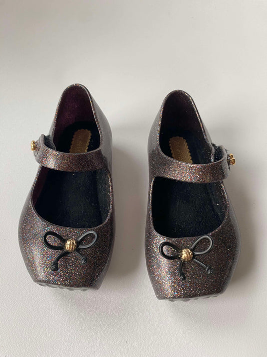 #117, Mini Melissa Black Sparkle Flats Girls Size 5