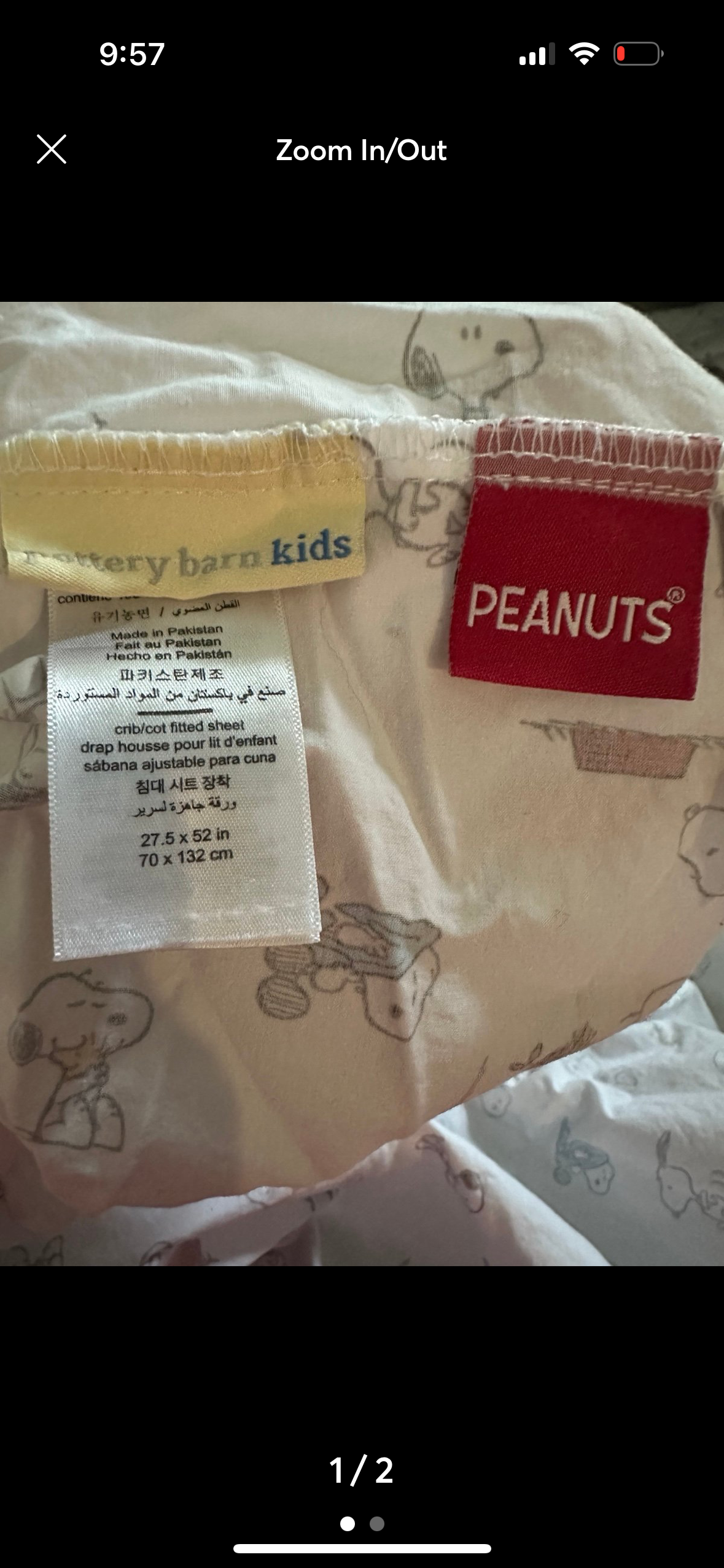 #57 Potterybarn kids crib snoopy crib sheet