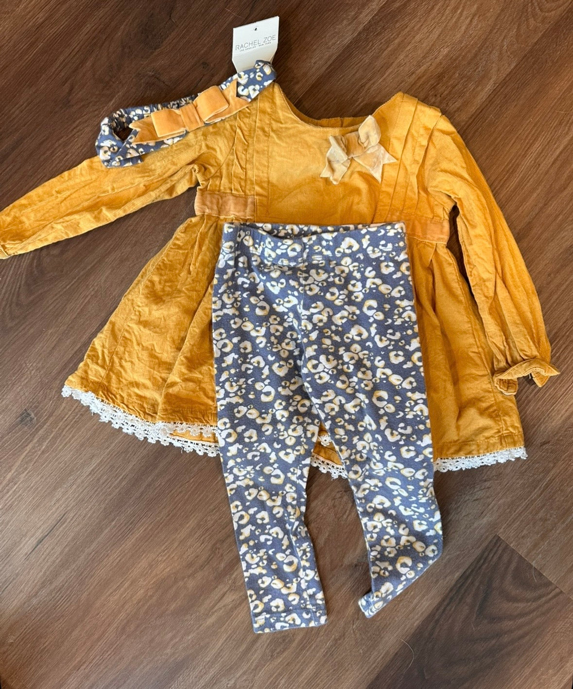 #24 18 months yellow corduroy dress with leggings and bow