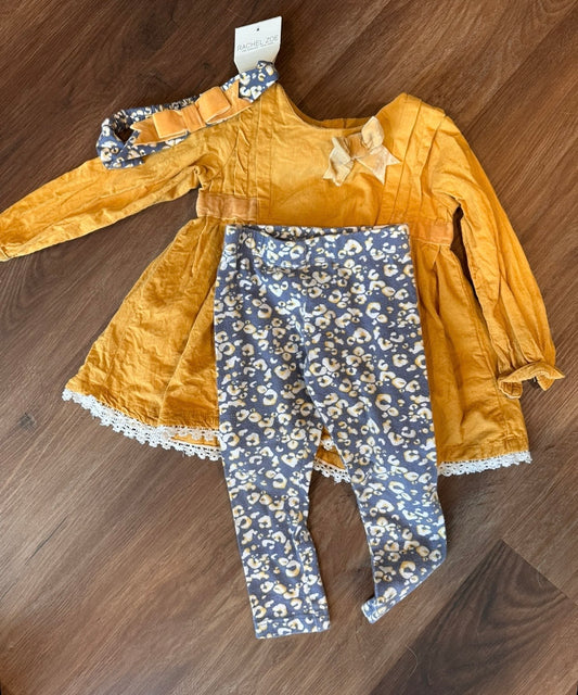 #24 18 months yellow corduroy dress with leggings and bow