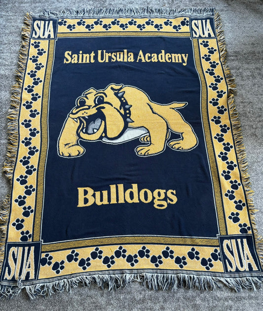 Saint Ursula Bulldogs Afghan Blanket Yellow Blue