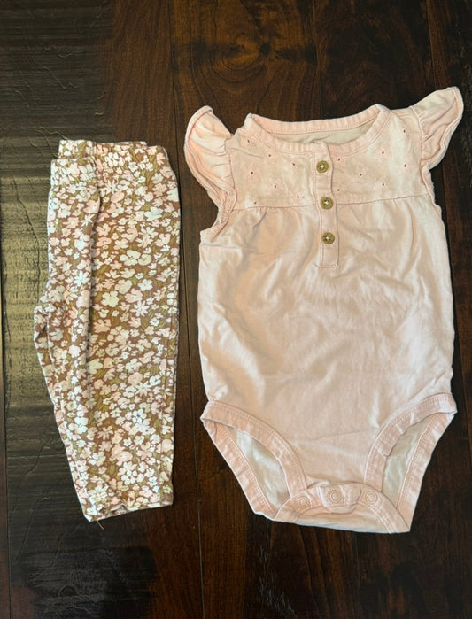 #83 Carters Pants Outfit Pink Floral - Infant 6 Month