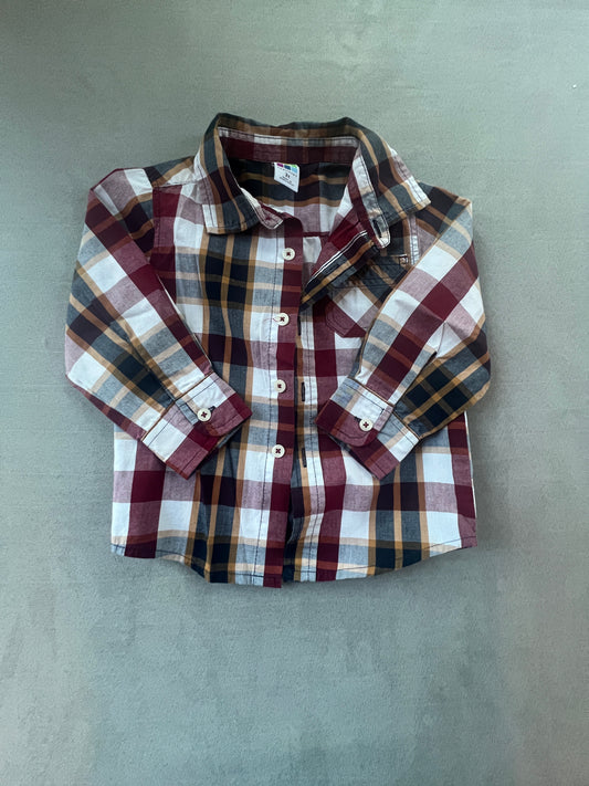 #154 2T Boys Fall plaid button down, EUC
