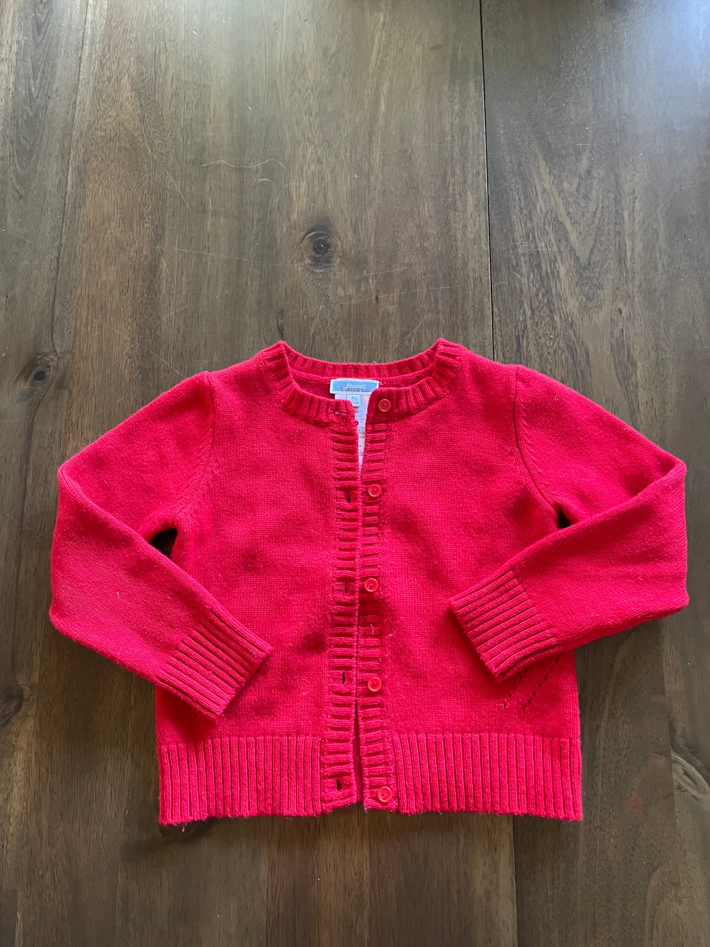 #52 - Jacadi Paris Girl’s Red Cardigan Sweater - Size 4  / 104 - Like New