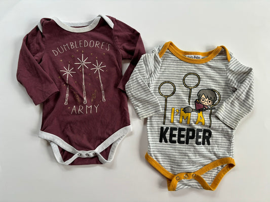 Gender Neutral 6-9 month Harry Potter Long Sleeve Onesie Bundle Yellow Gray Red