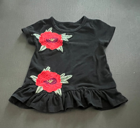 Black Flower Peplum Top 2T Girl