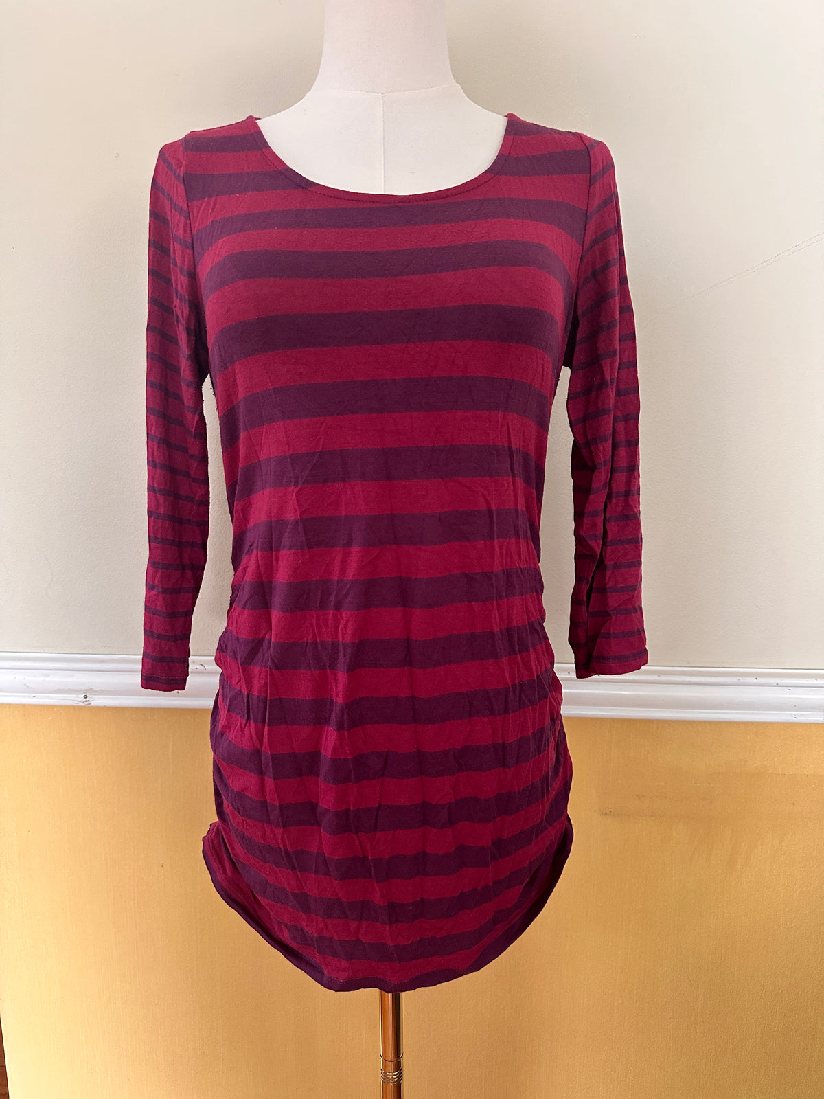#163 Jessica Simpson Maternity Pink/Purple Striped Shirt - size S - EUC