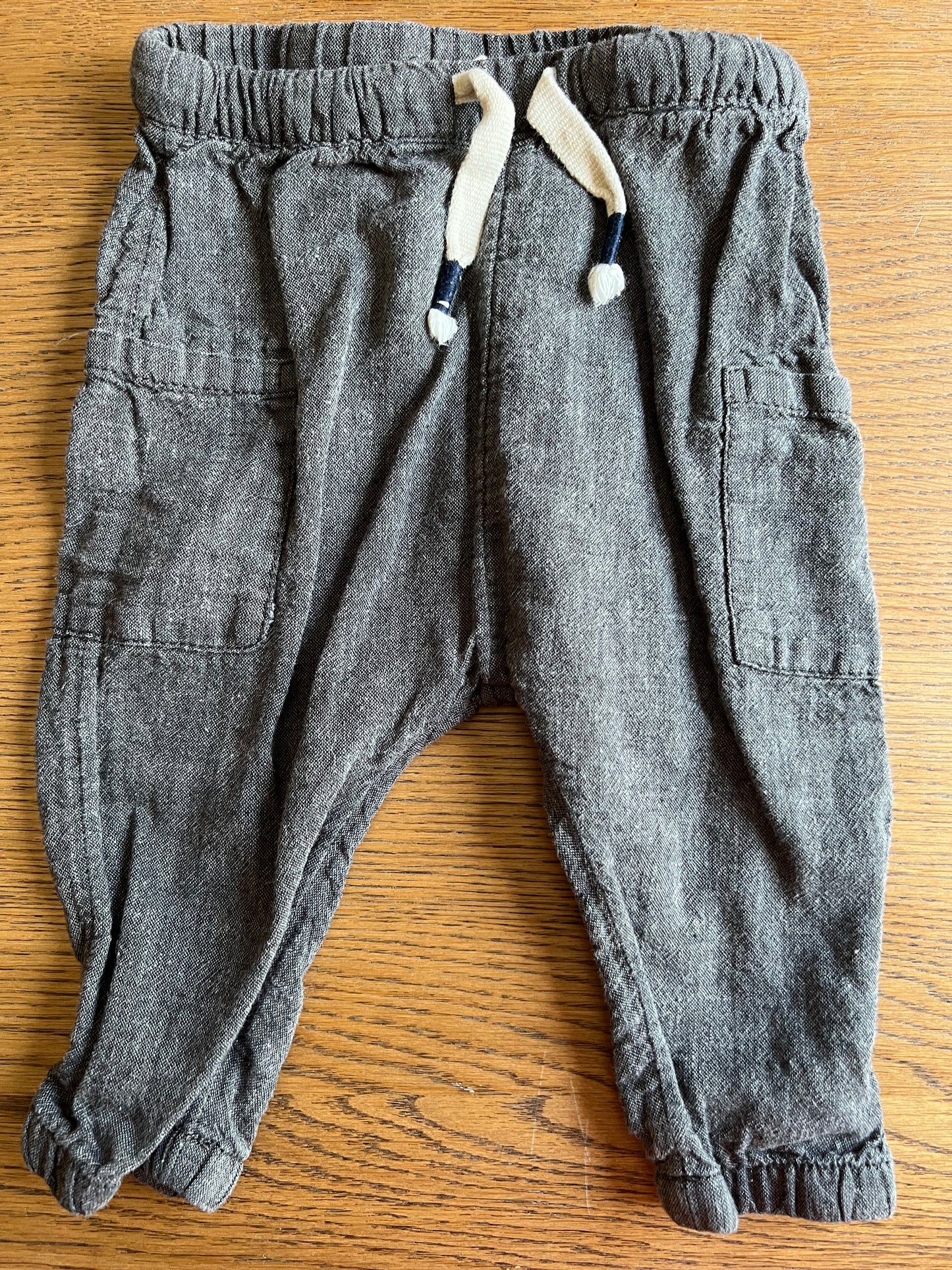 H&M dark gray linen drawstring pants size 4-6 months