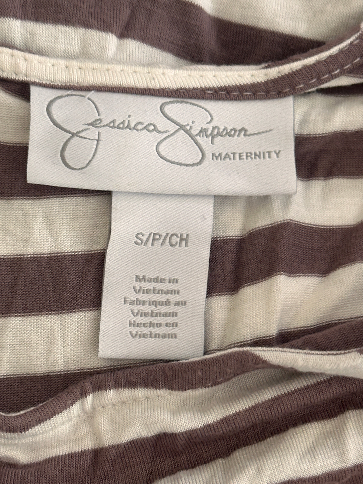#163 Jessica Simpson Maternity Tan/Cream Striped Shirt - size S - EUC