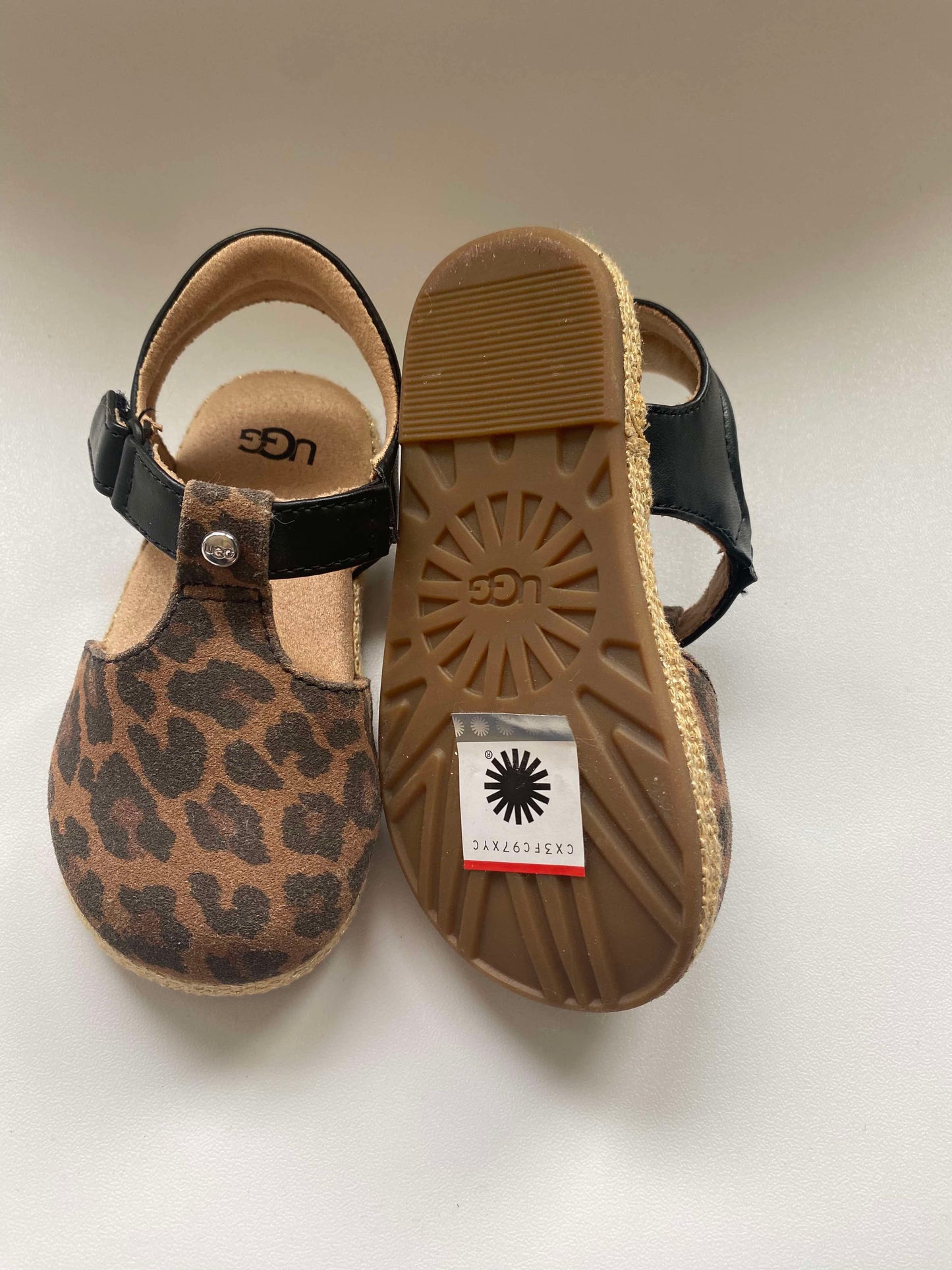 #117, Size 6/7 Ugg leopard print sandals, NEW