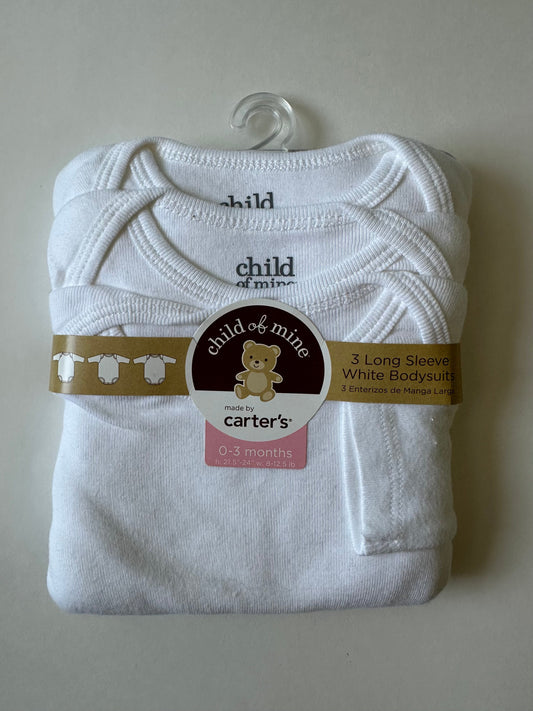 Seller 182. Pack of 3 long sleeve white bodysuits. 0-3 months