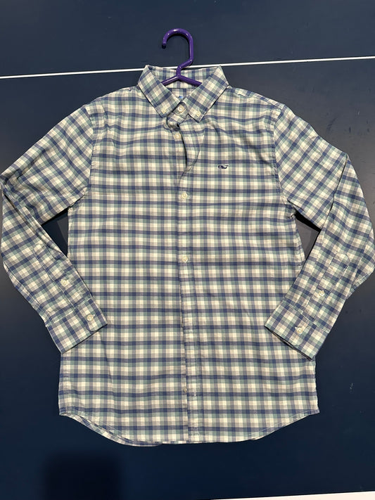 Vineyard Vines Boys Size Small 8-10 Gingham Button Down Shirt Performance, perfect condition