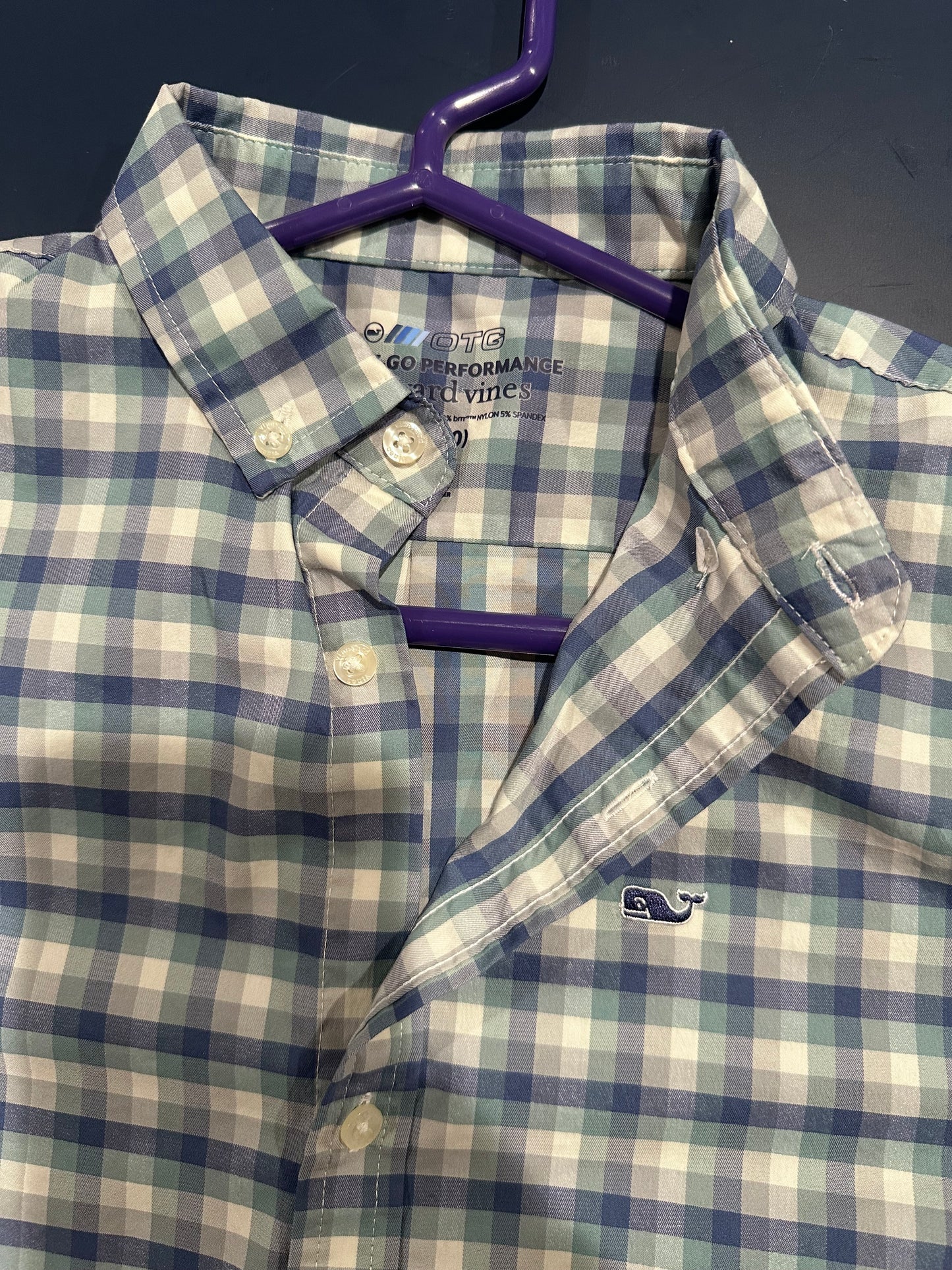 Vineyard Vines Boys Size Small 8-10 Gingham Button Down Shirt Performance, perfect condition