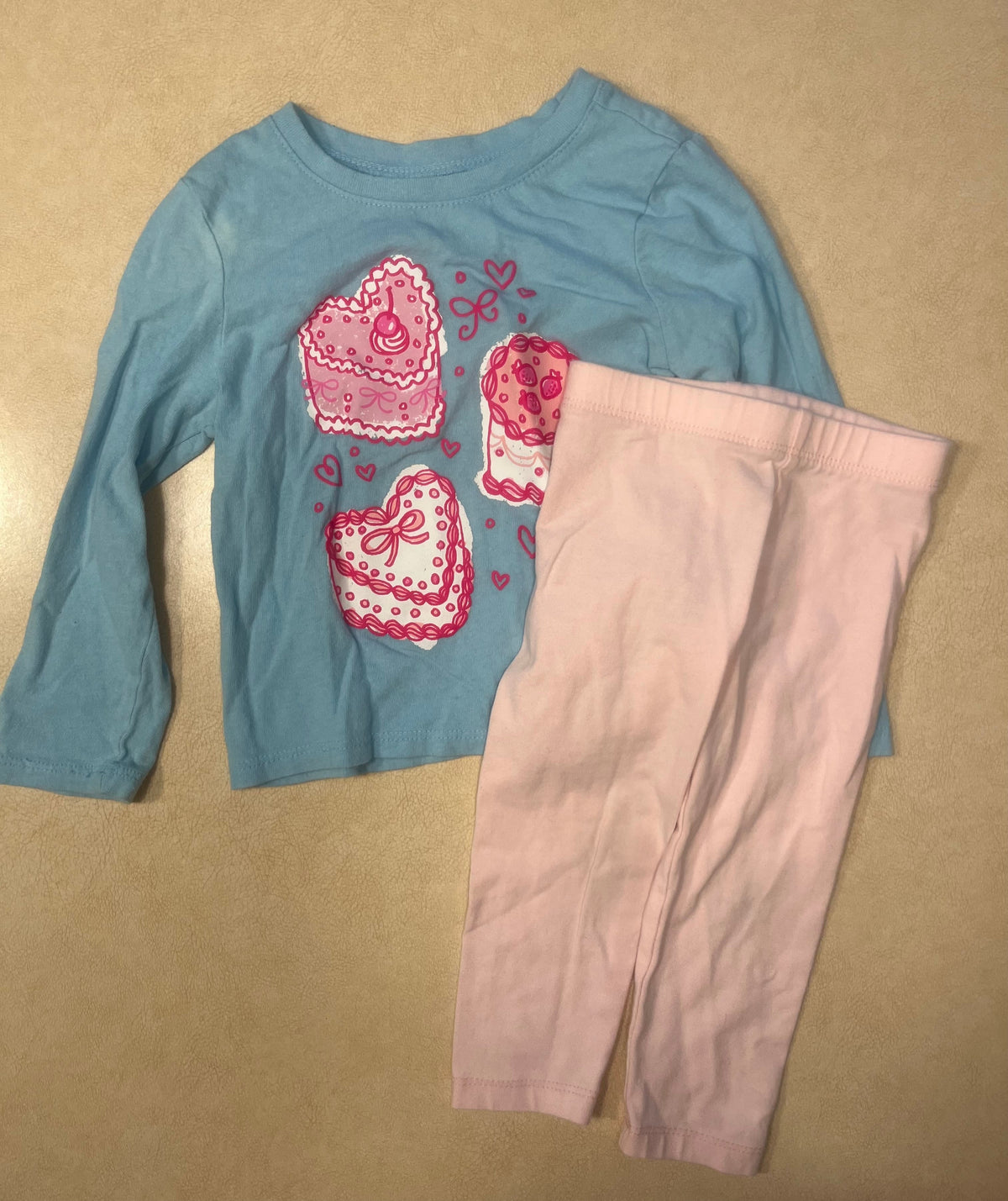 #200 Children's Place Heart Cakes Shirt with Pink Leggings Girls 18-24m