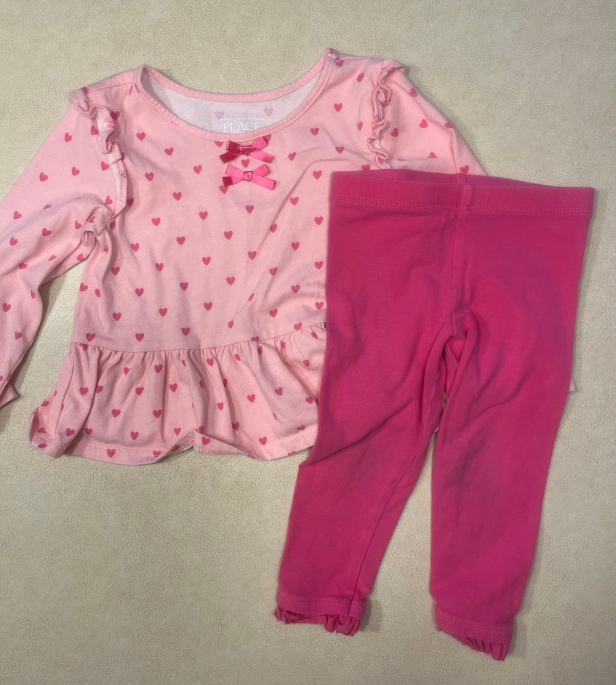 #200 Children's Place Heart Shirt with Pink Ruffle Leggings Girls 18-24m