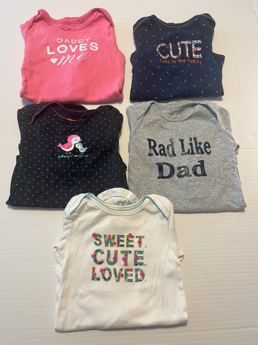 #211 12m "Cute" Graphic Onesie Set of 5