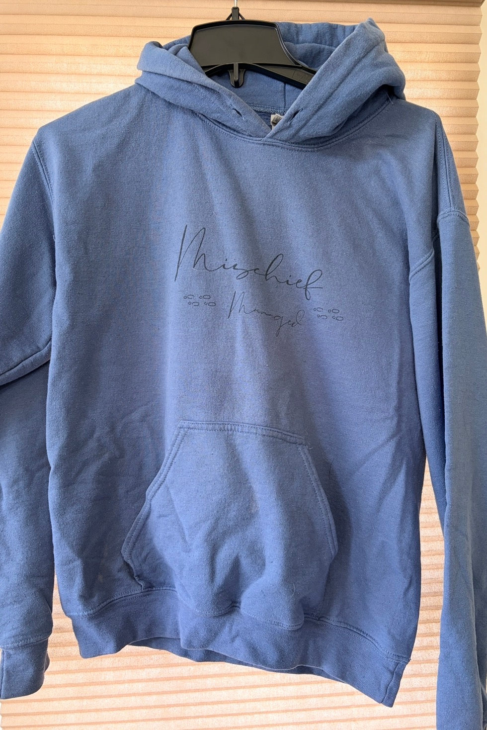 #35 blue "mischief managed" hoodie women small