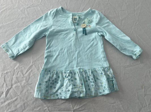 #211 Carters 12m Blue Flower Long Sleeve Dress
