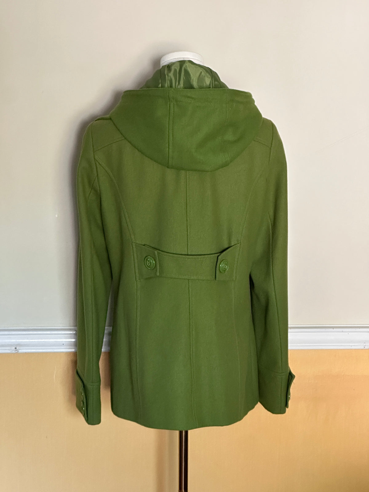 #163 New York & Company Green Wool Coat with Removable Hood - Women's 6 - EUC