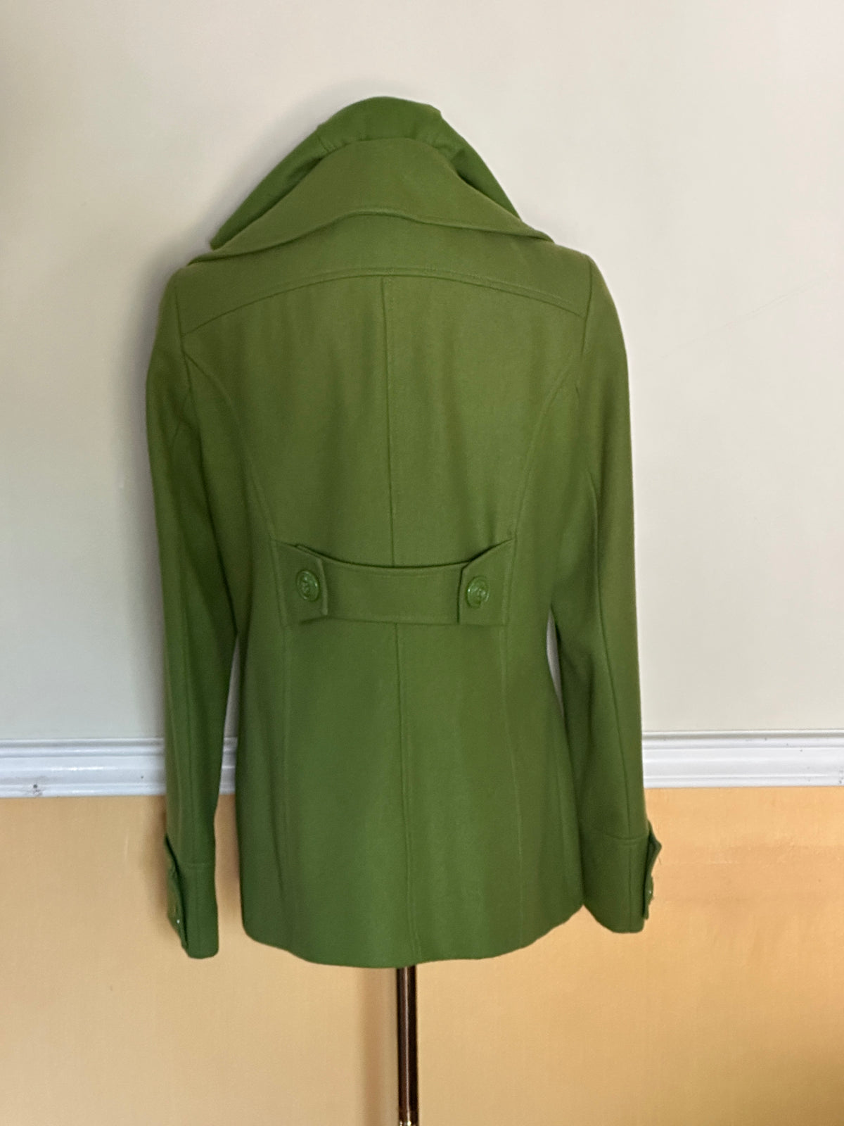 #163 New York & Company Green Wool Coat with Removable Hood - Women's 6 - EUC