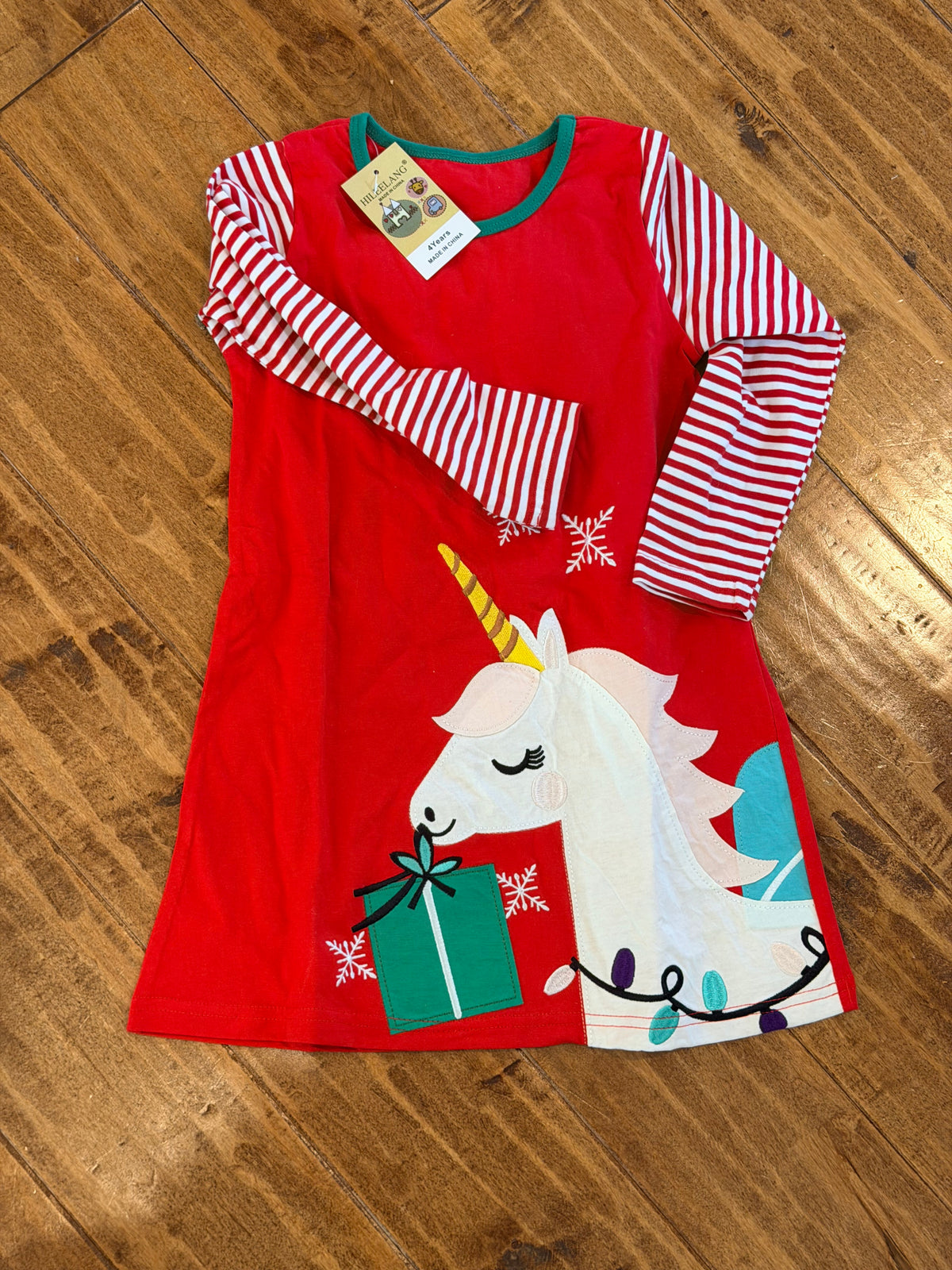 #99 girl unicorn Christmas dress size 4 NWT