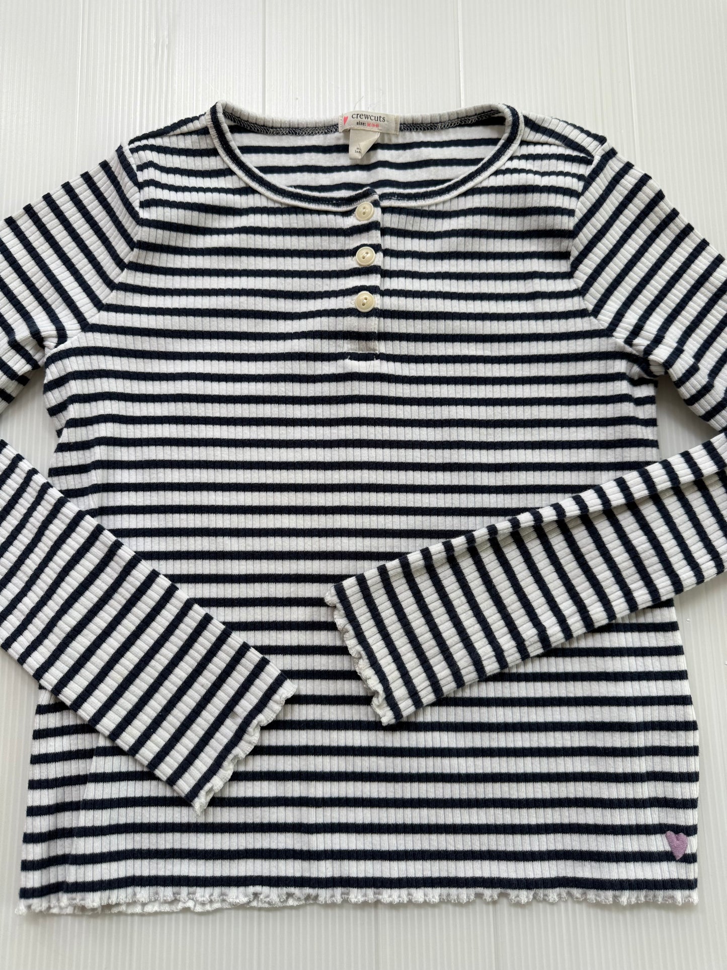 #167 Crewcuts Girls Navy Striped Ribbed LS - M (8-9)