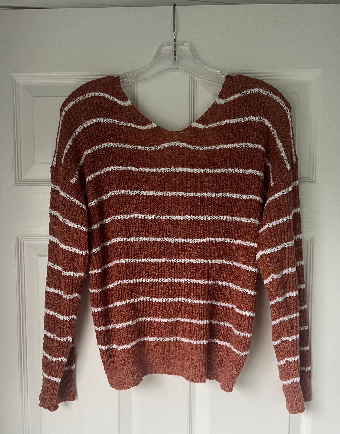 Women's Pumpkin Striped Sweater Medium VGUC