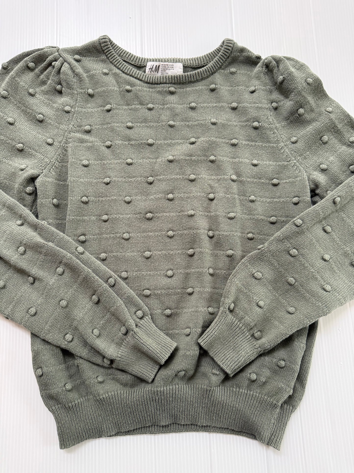 #167 H&M Girls Green Puff Sweater - 8/10