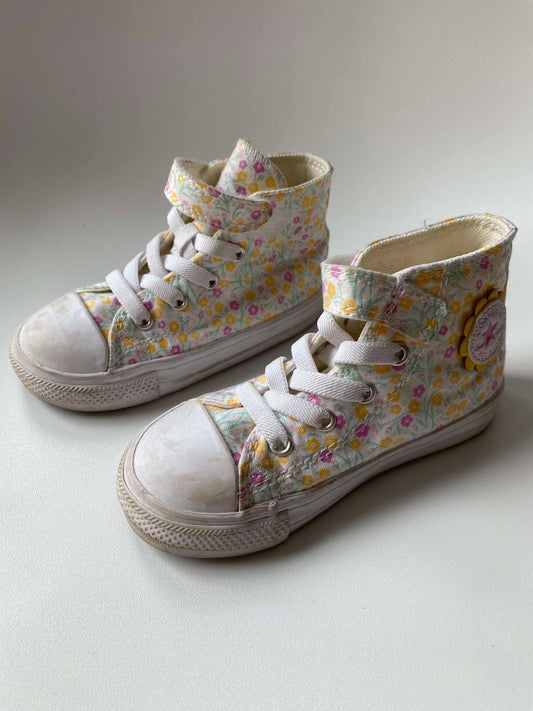 #117, Converse Spring Flower print hightop shoes, Girls 8c, VGUC