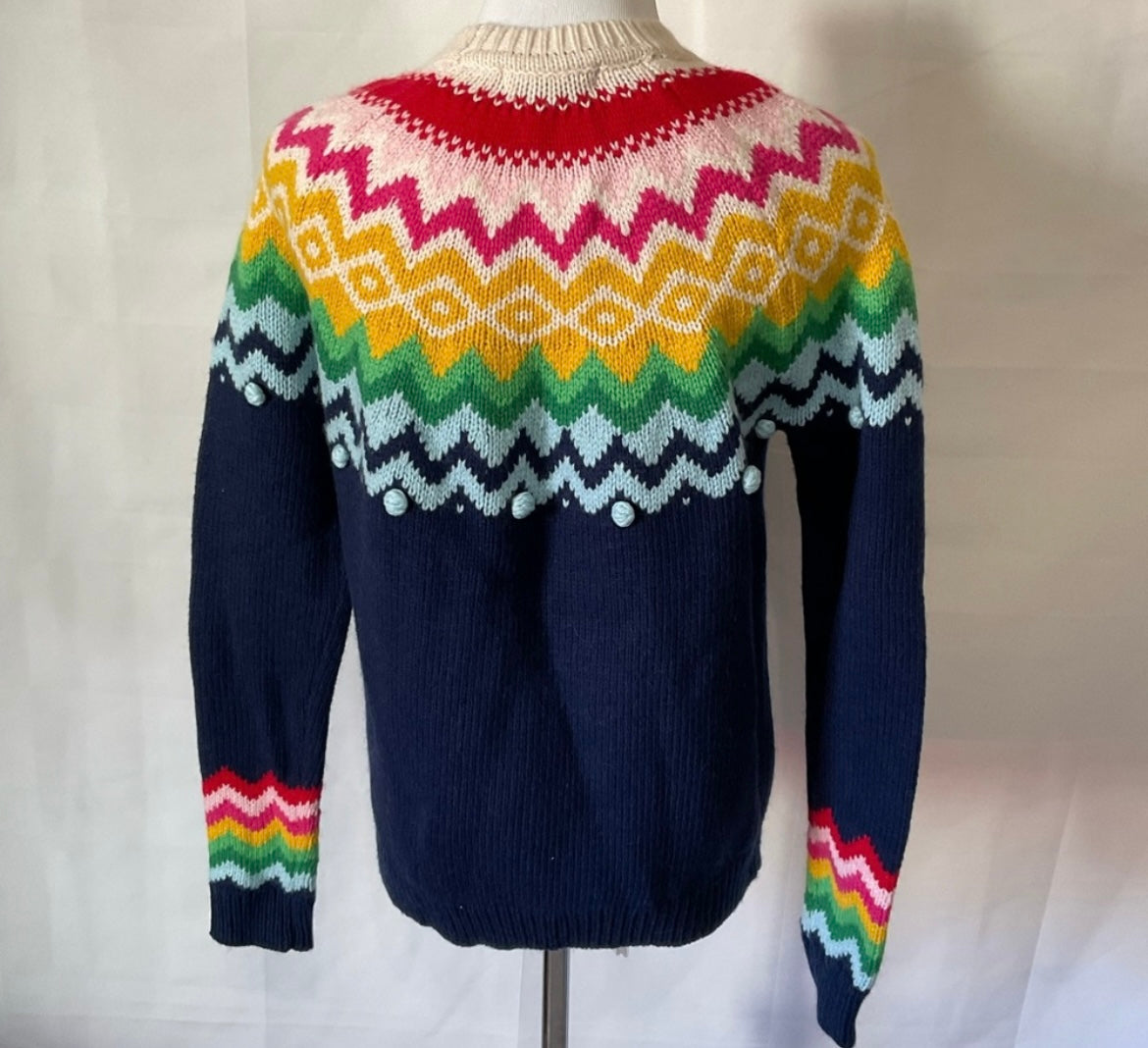 #52 - Mini Boden Relaxed Fair Isle Sweater - Starboard Blue - Girls Size 5-6