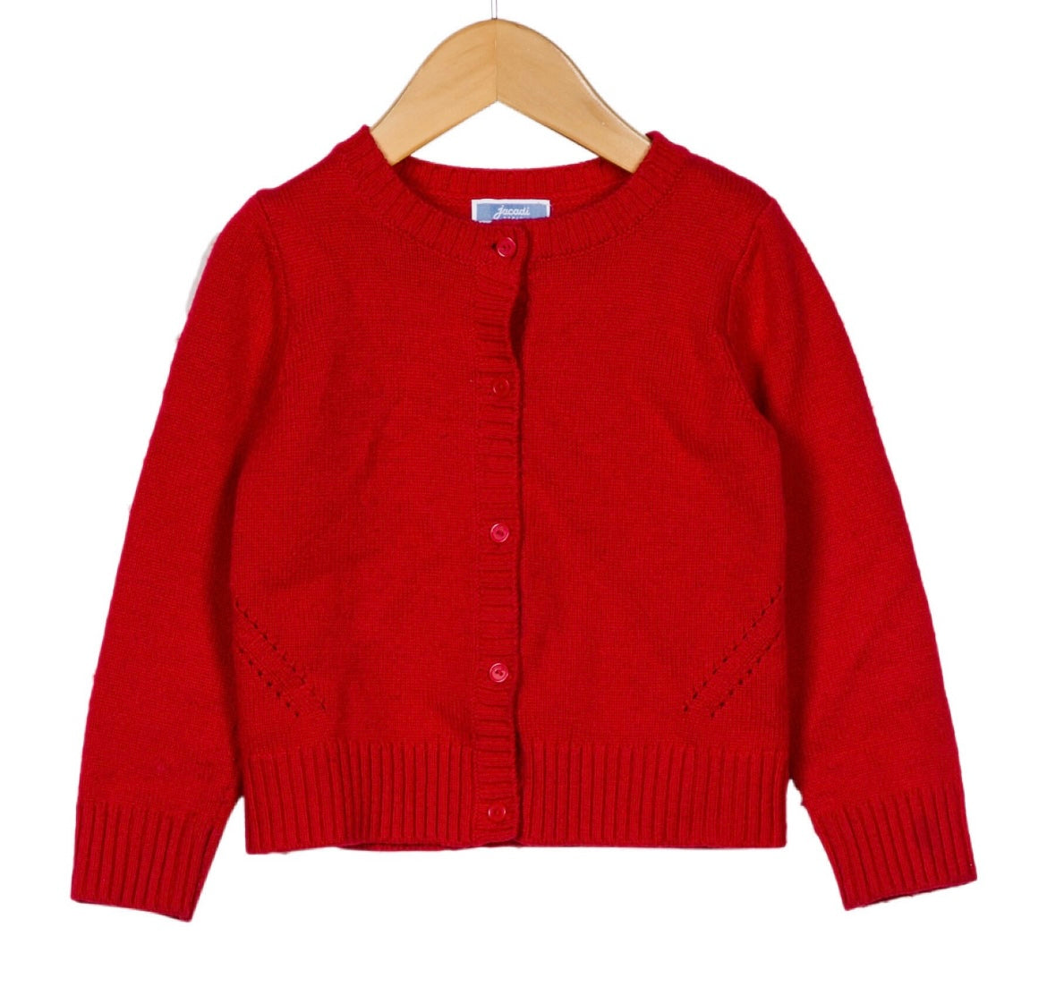 #52 - Jacadi Paris Girl’s Red Cardigan Sweater - Size 4  / 104 - Like New