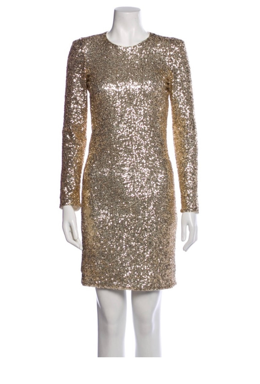 #52 - Maje Gold Sequin Mini Shift Dress - Like New - Size XXS, Women's