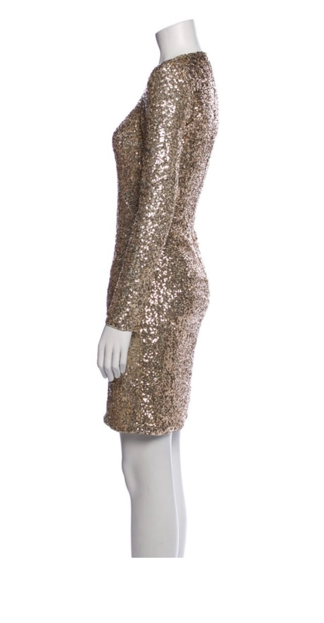 #52 - Maje Gold Sequin Mini Shift Dress - Like New - Size XXS, Women's