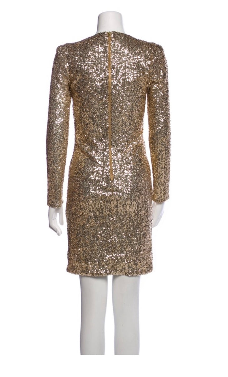 #52 - Maje Gold Sequin Mini Shift Dress - Like New - Size XXS, Women's