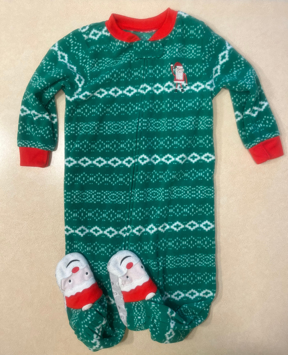 #200 Carter's Green Santa Fleece Pajamas 18m